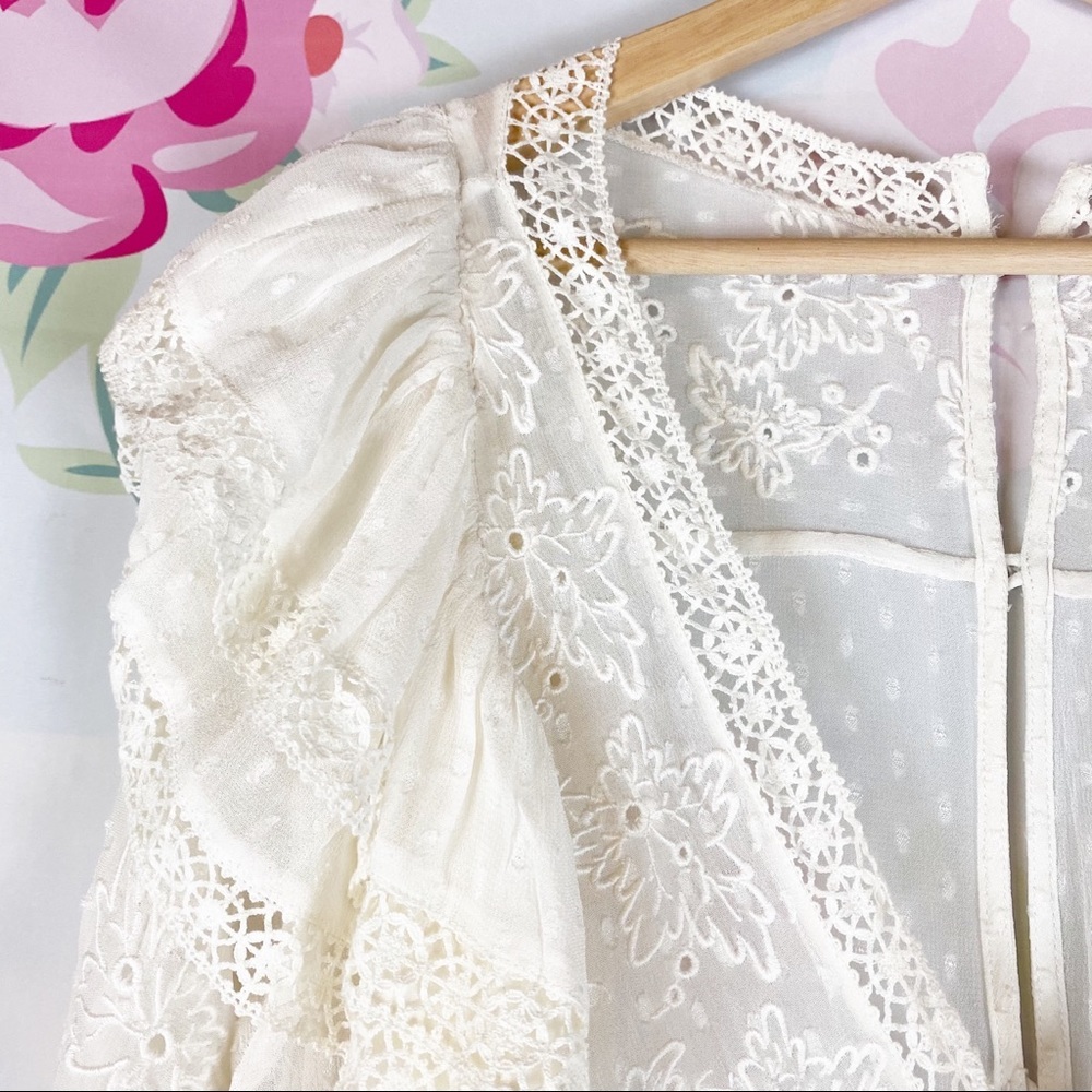 NEW Love Shack Fancy Simonna Floral Ruffle Lace Ivory Cream Boho Mini Dress 10 - Picture 9 of 16